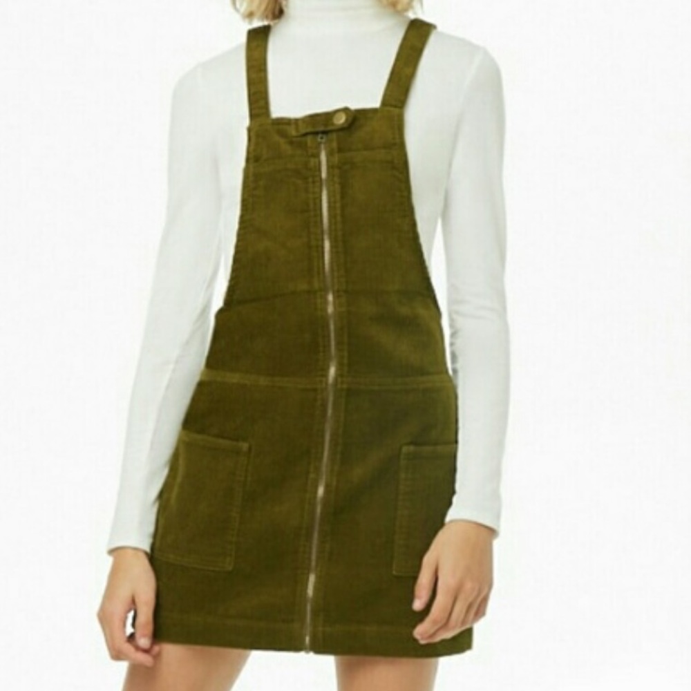 NWT Olive Green Curduroy Overall Style F21 Dress